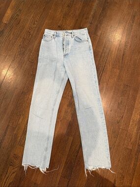 Agolde Light Blue Straight-Leg Jeans with Frayed Hem